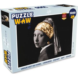 Puzzel Meisje met de parel - Vermeer - Zwart - Wit - Goud - Legpuzzel - Puzzel 1000 stukjes volwassenen
