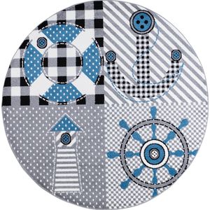 Flycarpets Flycarpets - Kids Kinderkamer Piratendesign Grijs Vloerkleed Rond - 160x160 cm