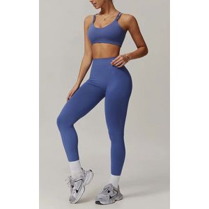 Blush Motion Set - Maat L - Blauw - 2-delig: Bra top + High Waisted Legging - Iris Blue - Seamless Sportset Dames