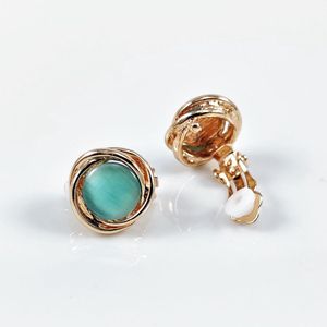 Roségoudkleurig Clip-on Oorbellen met Turquoise Cabochon - 15 mm Ronde Oorclips Dames