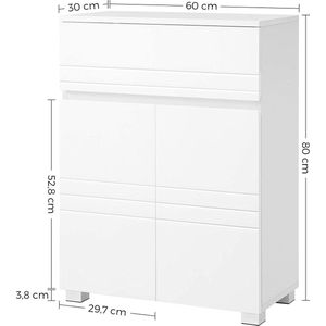Rootz Badkamerkast - Opbergkast - Dressoir - Openslaande deuren - Lade - Wit - MDF - 60 x 30 x 80 cm