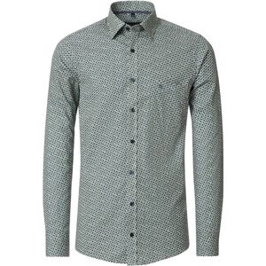 CASA MODA - Sport Casual Fit - Overhemd - Groen met Blauw en Wit Dessin - Strijkvriendelijk