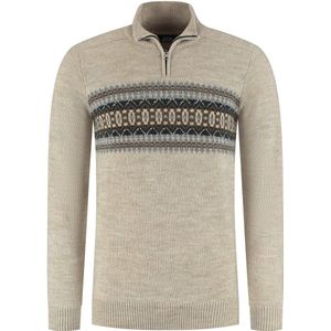 Boston Brothers heren trui - 5802 - beige print - korte rits - schipperstrui - maat L