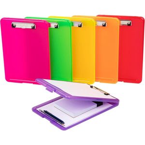 Klembord plastic brief - bodemopening - opslag - laag profiel - clip - school kantoor - doorschijnend - 6 stuks