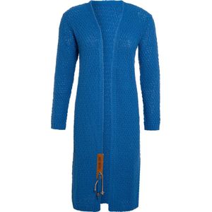 Knit Factory Luna Lang Gebreid Vest Cobalt - Gebreide dames cardigan - Lang vest tot over de knie - Blauw damesvest gemaakt uit 30% wol en 70% acryl - 36/38