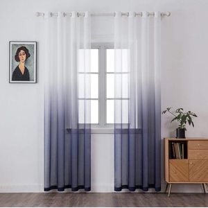 Set van 2 transparante gordijnen, kleurverloop, voile sheer gordijnen met ringen, decoratief raamgordijn voor slaapkamer en woonkamer, 245 cm x 140 cm (H x B), wit & blauw lila.