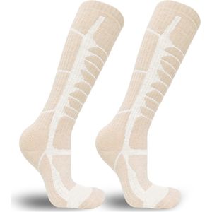Skisokken - Merino wol - Thermo skisokken - Warme en droge voeten - Snowboardsokken - 1 Paar - Beige/wit - Maat 34-38 (S)