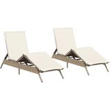 vidaXL - Ligstoelen - 2 - st - met - kussens - poly - rattan - beige