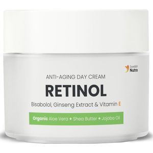 Swedish Nutra Retinol Dagcrème – Intens Anti-Aging & Anti-Rimpel Verzorging – Hydraterend met Vitamine E, Shea Butter, Aloe Vera & Jojoba Olie – Voor Een Gladde en Stralende Huid – 50 ml