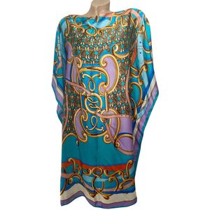 Kaftan -Tuniek - Jurk - Satijn van Viscose - Zijde Onesize 38-48 turqoise