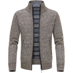Heren Fleece Vest met Rits | Gebreide Winterjas met Opstaande Kraag