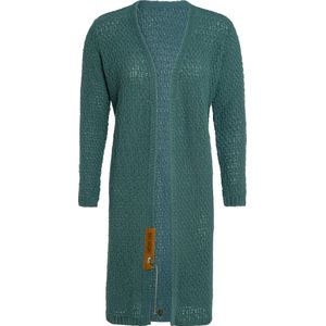 Knit Factory Luna Lang Gebreid Vest Laurel - Gebreide dames cardigan - Lang vest tot over de knie - Groen damesvest gemaakt uit 30% wol en 70% acryl - 40/42