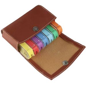 CHPN - Pillendoos 7 dagen - Medicijndoos - 4 vakken - Pillendoosje - Etui - 7 bakjes - Medicijnen sorteren - Multicolor - Bruin tasje