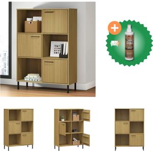 vidaXL Boekenkast met metalen poten OSLO 90x35x128-5 cm hout bruin - Kast - Inclusief Houtreiniger en verfrisser