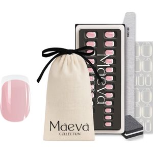Maeva Collection Soft Gel Nagelset – Luxe Herbruikbare Press-On Nails – All-in-One Set – Square pink base French Tip – Zacht voor de Natuurlijke Nagel