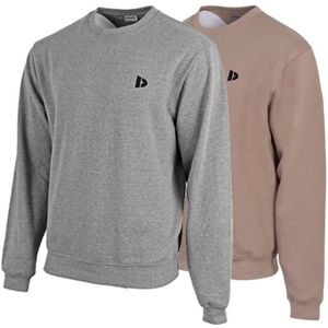 2-Pack Donnay - Fleece sweater ronde hals (Dean) - Sporttrui - Heren - Silver-marl/Taupe-grey (726) - maat S