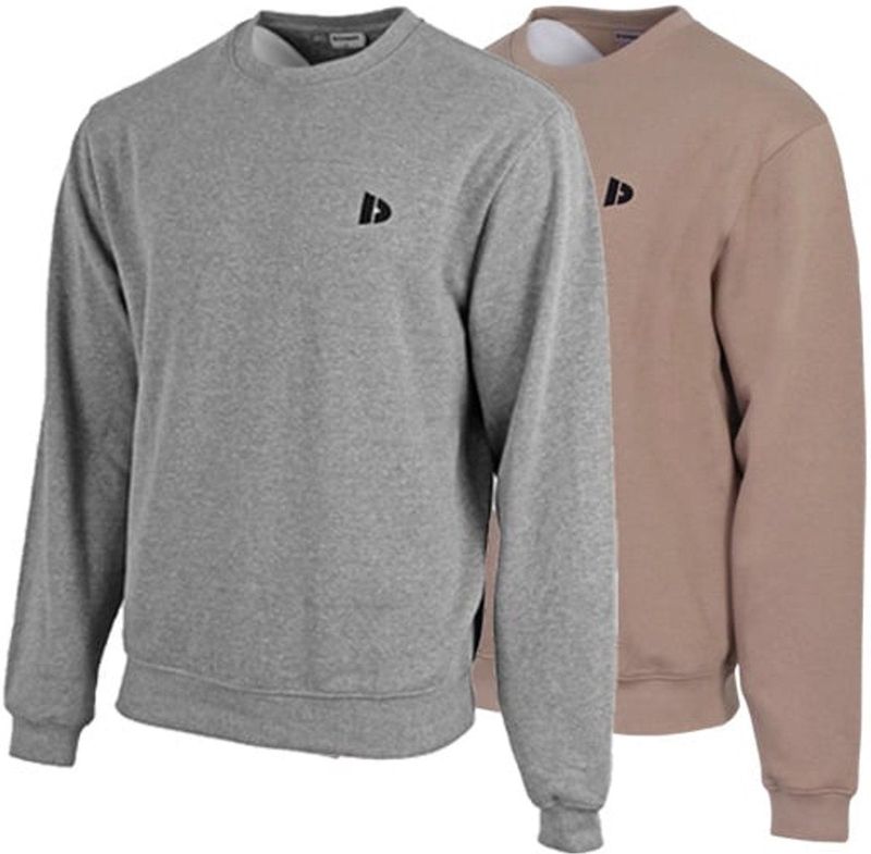 2-Pack Donnay - Fleece sweater ronde hals (Dean) - Sporttrui - Heren - Silver-marl/Taupe-grey (726) - maat S