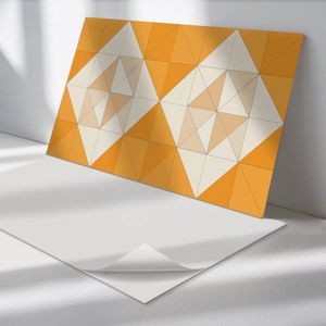 Wallfluent Vinyl Wandpaneel - Geometrisch ruitpatroon PVC Muurpaneel - 120 cm x 60 cm - Oranje PVC wandpaneel - 1 stuk - Rechthoekig Wandbekleding Vinyl - Abstractie Wandpaneel - Zelfklevende Wandbekleding - Wandpaneel Keuken en Badkamer