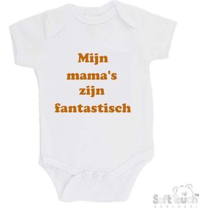 Soft Touch Romper ""Mijn mama's zijn fantastisch"" Unisex Katoen Wit/tan Maat 62/68