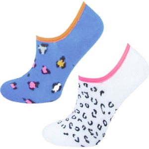 2 paar meisjes Footies - Leopard - Blauw/Wit - Maat 31/34