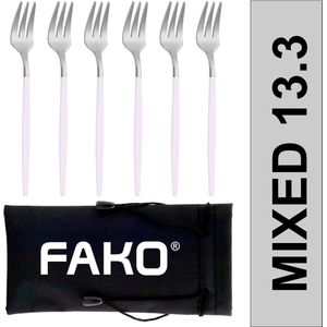 Fako Bijoux® - Gebaksvork / Dessertvork Smal - 13cm - Zilver/Wit - 6 Stuks
