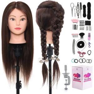 Opleiding Hoofd voor Kappers - 50% Echt Haar, 22 inch Cosmetologie Mannequin voor Styling en Knippen