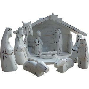 Floz Design houten kerststal - witte kerstgroep - moderne kerststal van hout - fairtrade en handgemaakt - 33 cm