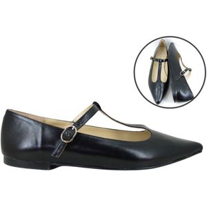 Stravers – Ballerina Spits met T-Bandje Zwart Maat 42 Dames Grote Maten Ballerina's
