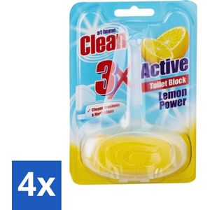 At Home - Clean - Toiletblok - 3in1 Active - Lemon Power - Neutraliseert & Reinigt - 1 Blok - Voordeelverpakking - 4 stuks