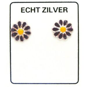 Zilveren oorknopjes met oranje bloem 10mm