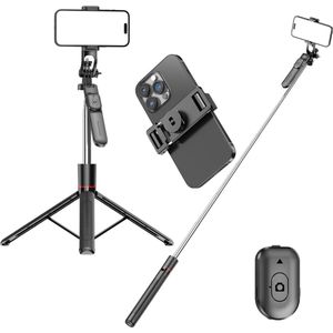 Casemania Universeel Telefoon Statief - Tripod Selfiestick met Uitneembare Telefoonhouder - Extra Stabiel 360° Draaibaar Camera Statief met Bluetooth Afstandsbediening - Geschikt voor iPhone en Samsung