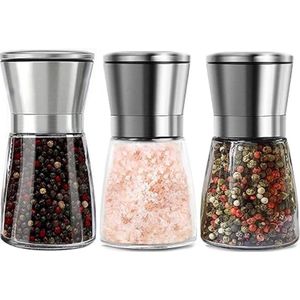 SHOP YOLO-peper en zoutmolen set- 3 stuks180 ml-handmatige kruidenmolens met verstelbare molen-zoutmolen-kruidenmolens met roestvrijstalen