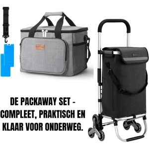 Packaway 40L Boodschappentrolley Grijs – Inclusief 15L Koeltas Lunchtas Grijs – Dé set voor dames en heren die altijd voorbereid willen zijn – Van supermarkt tot strand en werk