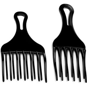 Grote tanden afrokam - kunststof afrokam voor het stylen en klitten verwijderen van haren (zwart)