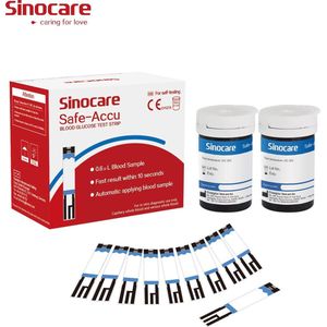 Sinocare® Bloedglucose Diabetescontrole codevrij strips x 50 en pijnloze lancetten x 50 - in mg/dL (Safe Accu) (50 strips) - Geschikt voor Bloedglucosemeter Safe Accu