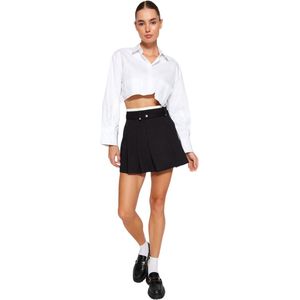 Trendyol Zwarte Geplooide Mini-Geweven Rok Met Dubbel Riemdetail Twoaw24Et00079