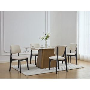 Vente-unique Set van 6 stoelen van boucléstof en heveahout - Zwart en wit - JASMENA L 46.5 cm x H 87 cm x D 52 cm