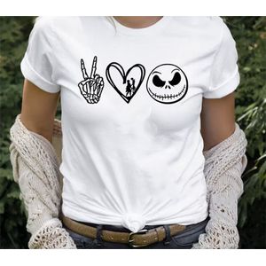 Tshirt - Peace Love Halloween Shirt - Halloween - Wit - XS