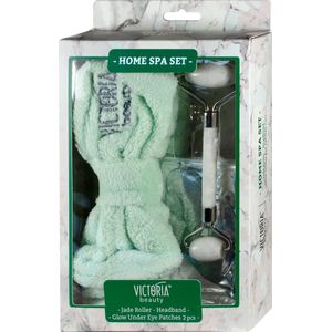 Victoria Beauty Home Spa Set – Jade Gezichtsroller, SPA Headband & Under-Eye Patches – Verjongende Huidverzorging & Verbeterde Bloedcirculatie – Luxe Wellness Thuis