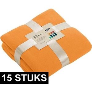 15x Fleece dekens/plaids oranje 130 x 170 cm - Woondeken - Fleecedekens