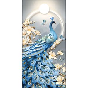 5D Diamond Painting 60x110cm - Blauwe pauw - Volledige Set - Inclusief Pen Schudbakje Wax Opbergzakjes en Wit Stickers - Ronde steentjes- Dieren