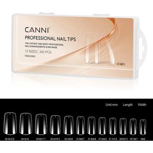 Canni Nagel Tips Transparant Square - 240 stuks - Nageltips - Nageltips voor Gelnagels - Nagel Tips Acryl - Nepnagels met Lijm - Nagel Tips met Lijm