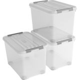 Curver Handy+ Opbergbox - 65L - 3 stuks - Transparant met deksel