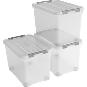 Curver Handy+ Opbergbox - 65L - 3 stuks - Transparant met deksel