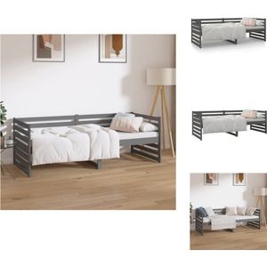 vidaXL Bed - Logeerbed - Massief Grenenhout - 3-zijdig bedhek - Gelat ontwerp - Veelzijdig - Extra opbergruimte - Grijs - 203.5 x 85.5 x 68.5 cm - Geschikt voor 80 x 200 cm matras - Bed