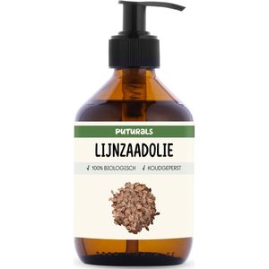 Puturals Lijnzaadolie 100% Biologisch - 300ml - Puur en Koudgeperst - Lijnzaadolie voor Huid, Haar, Hout en Dieren