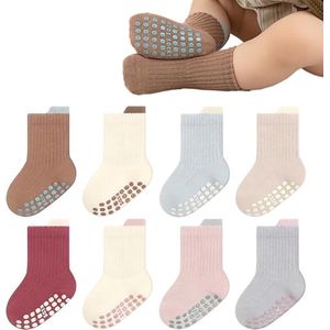 8 paar antislip sokken voor peuters - ademende sokken tot halverwege de kuit - peutervloersokken - kinderlente- en herfstsokken - warm en comfortabel - voor jongens en meisjes - maat M - geschikt voor 1-3 jaar - typeA