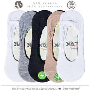 green-goose® Bamboe Ballerina Sokken | Maat 35-39 | 5 Paar | Zwart, Wit, Beige, Grijs | 85% Bamboe | Zacht, Ademend en Duurzaam!