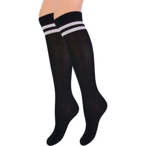 Meisjes Kniekous - Rib - Strepen - Zwart - Maat 23-26