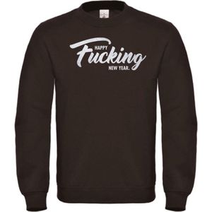 Foute kersttrui zwart S - Happy fucking new year - zilver glitter - soBAD. | Sweater unisex | Sweater man | Sweater vrouw | Kerst | Oud&nieuw | Nieuwjaar
